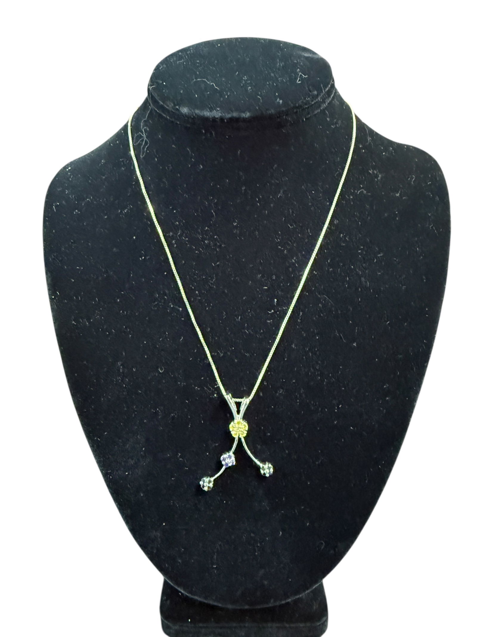 Sterling Necklace with Floral Motif: Floral necklace with pretty colored stones