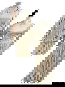 Pair Antique Ivory Clothes: Dress with tunic top from the 1930's. Lovely lace under dress from the 1910-1920's. Nice buttons up the back!