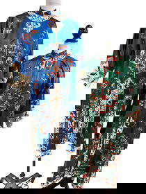 Wonderful Pair of Embroidered Chinese Robes: Robes in Green and Blue. Excellent Condition