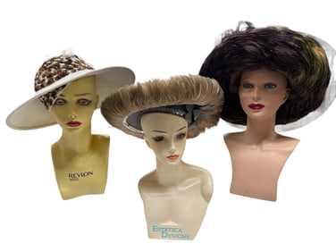 Trio of Brimmed Feather Hats