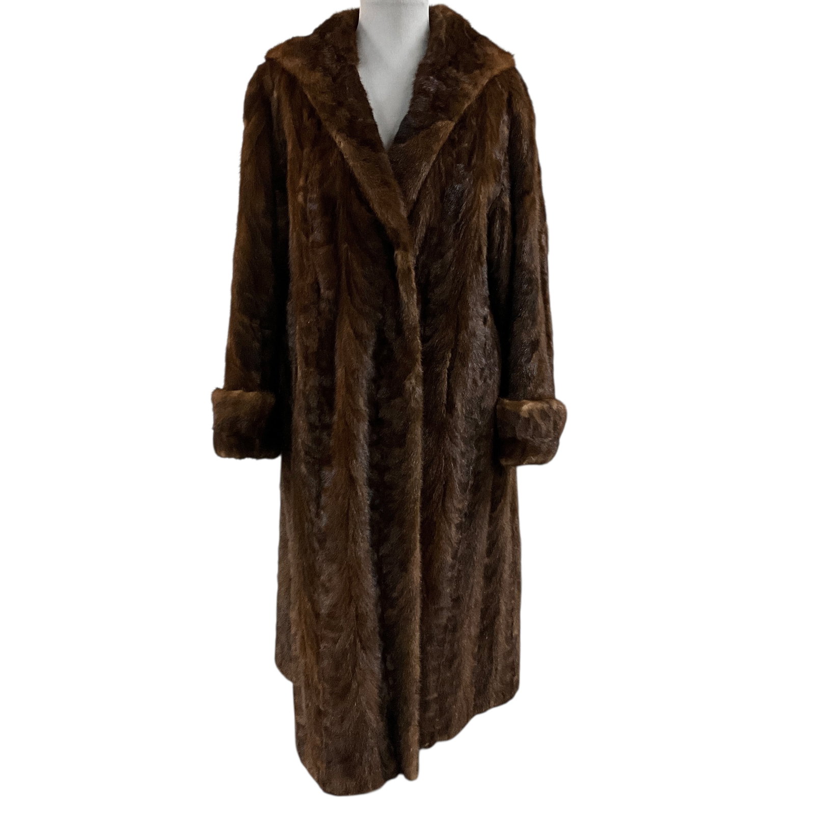 Full Length Fur Coat: Vintage Fur coat-very heavy, possibly Beaver. Super warm and lovely coat. Fred Smith Furs of Muskegon