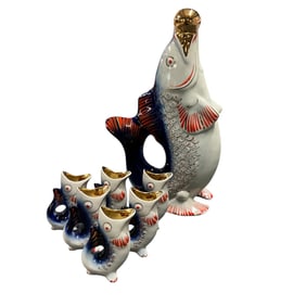 Vintage Fish Pitcher and Glasses