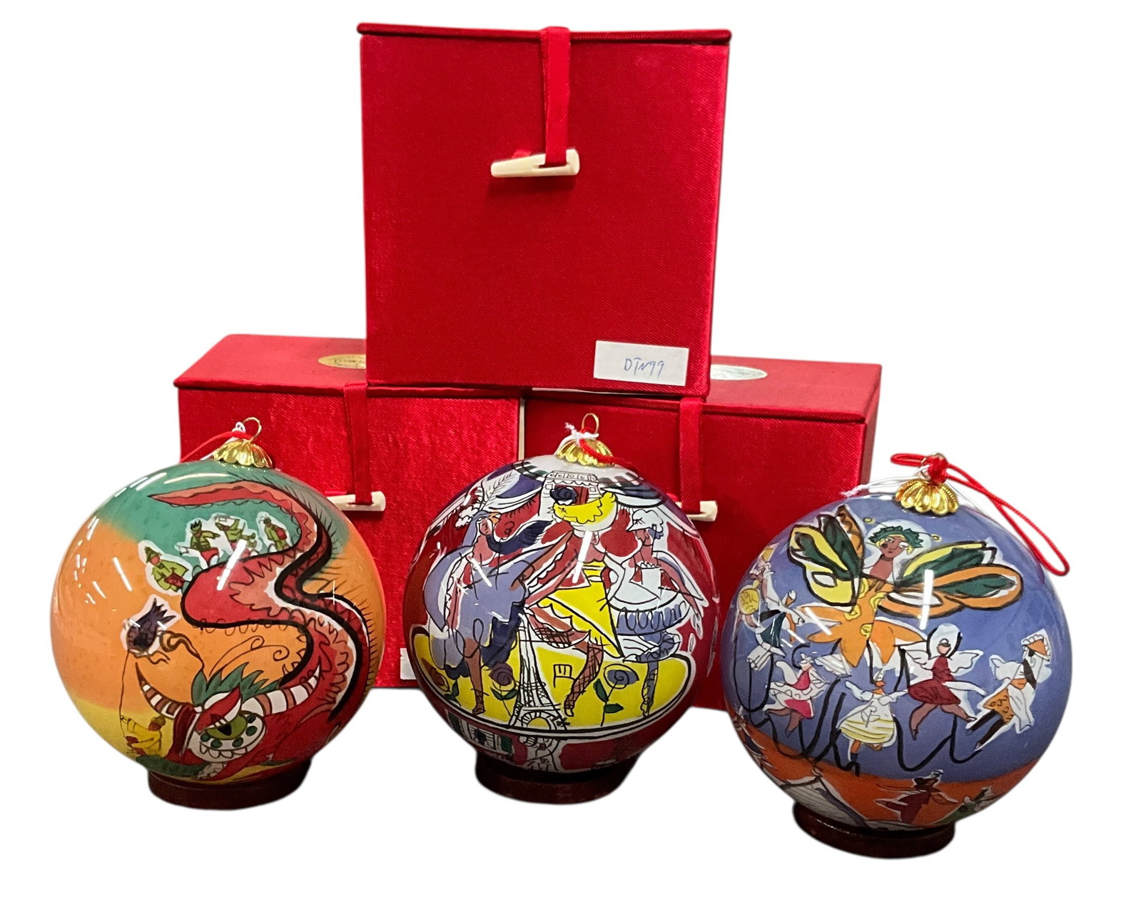 12 Days of Christmas Bulbs: Inside glass painted Christmas bulbs based on the 12 days of Christmas. This lot is three bulbs.