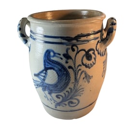 Salt Glazed Crock with Cobalt Birds