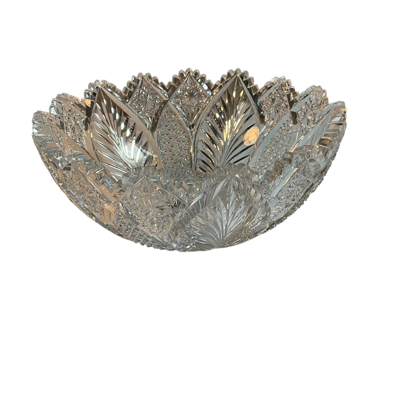 American Brilliant Period Cut Glass Bowl: Large Cut Glass Bowl. A great ABPCG Bowl. A beautiful example of American Brilliant Period Cut Glass. We have not been able to find a signature on this piece, but it is clearly from a top tier maker. 