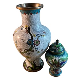 Cloisonne Vase and Covered Urn