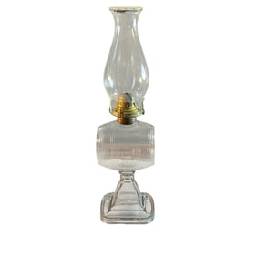 Victorian Barrel Shaped Pattern Glass Oil Lamp