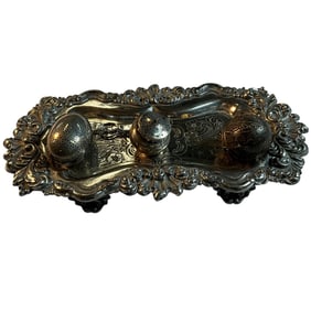 Three Sterling Tea Balls on a Silverplate Tray