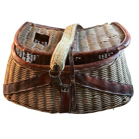 Large Wicker & Leather Fishing Creel