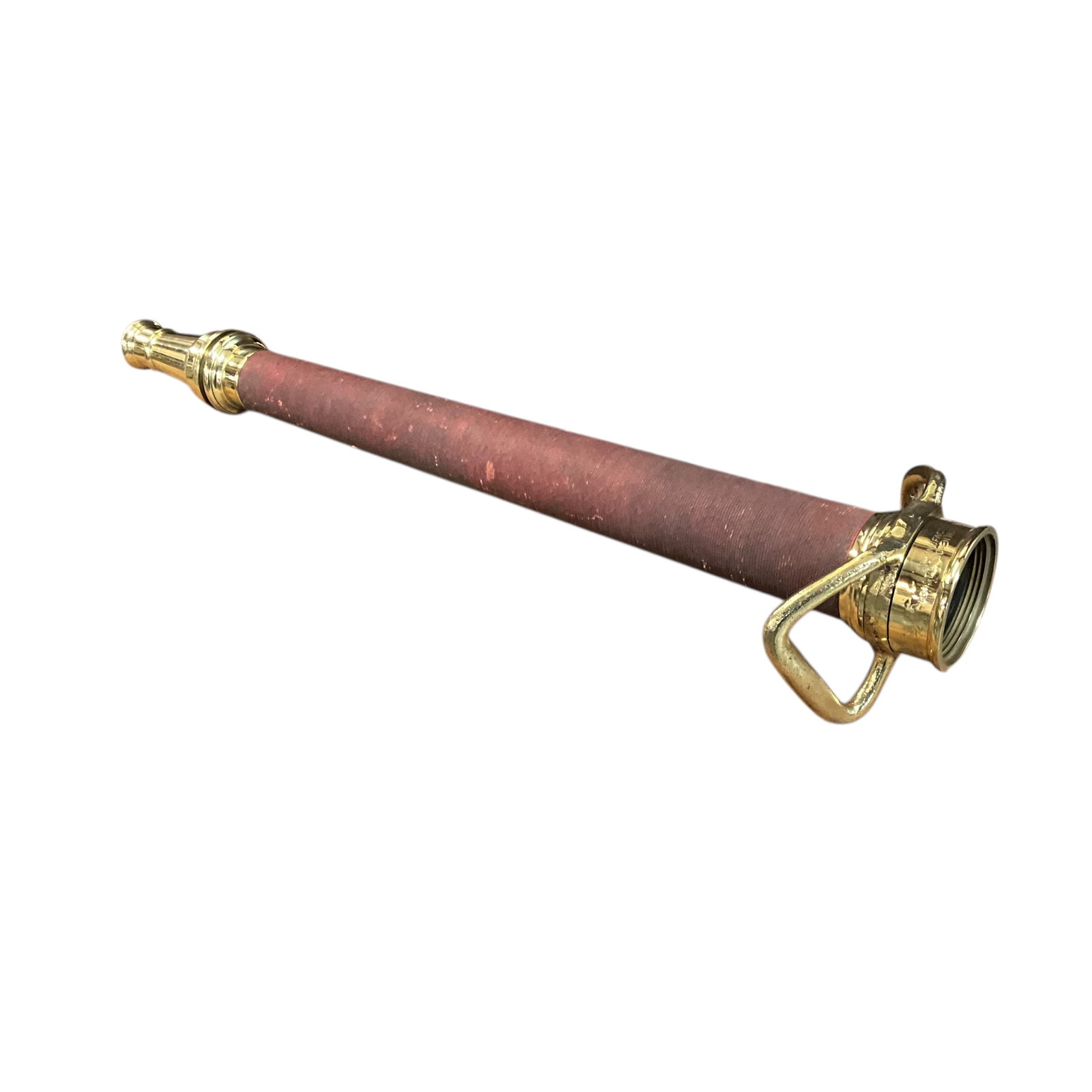 Boston Brass Fire Fighting Nozzle: Boston Brass Fire Fighting Nozzle- 30" nozzle for a 3" line. String wrapped grip on body. Marked, "Boston Woven Hose & Rubber Co."