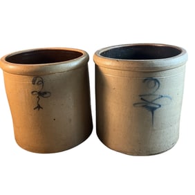 Pair of Salt Glazed 2 Gallon Crocks