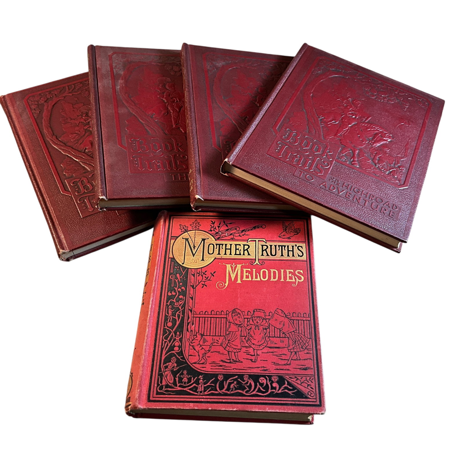 Antique Children's Books: Antique Children's Books- Mother Truth's Melodies, Fairbanks & Palmer, Chicago 1885. An instructional poetry book for children. And a 4 volume set of "Book Trails," Shepard & Lawrence, 1928. The volum