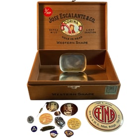 Cigar Box with Advertising Mirror, Political Items