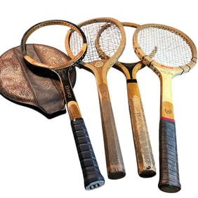 Group of Four Vintage Wooden Frame Tennis Racquets