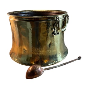 Large Brass Kettle with Copper Spoon