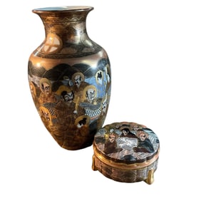 Japanese Satsuma Vase & Covered Box