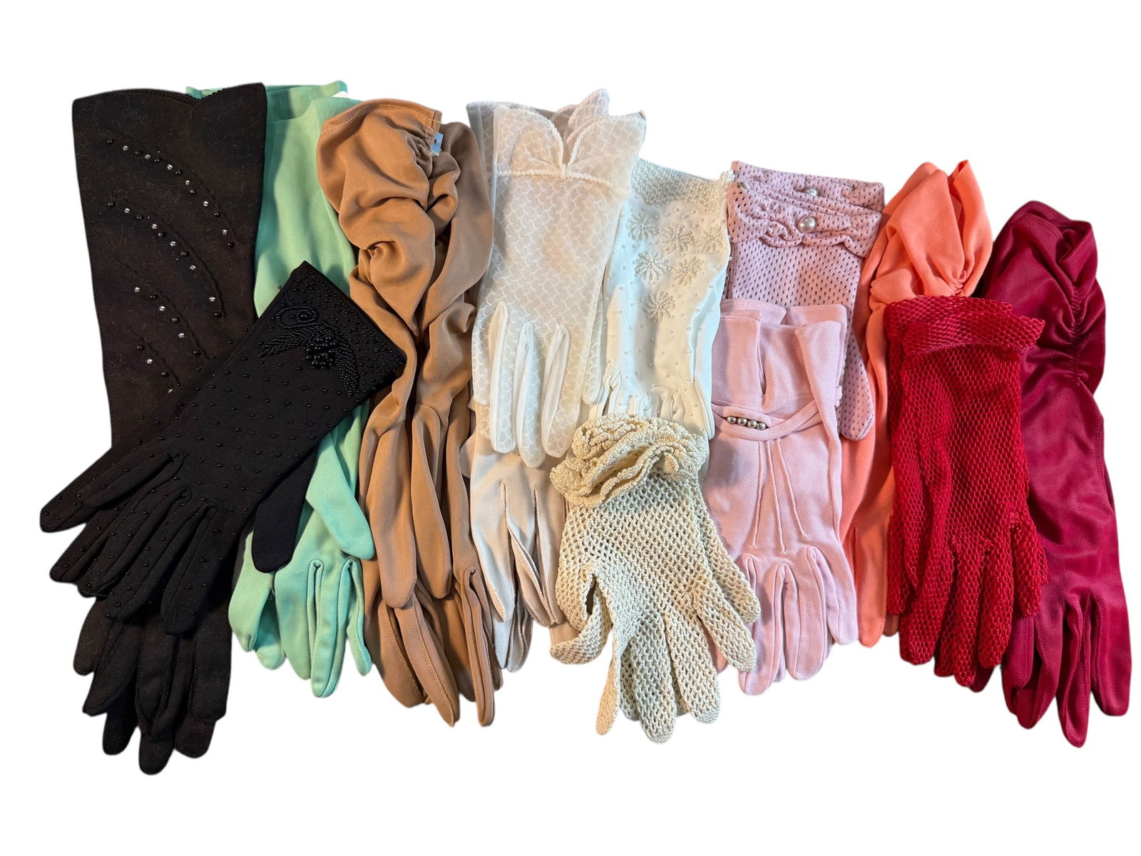 Colorful Vintage Collection of Gloves: Various colors and styles. Most from the 1950's and 1960's. 13 pair.