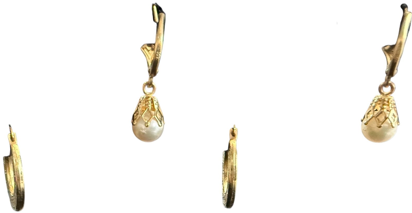 YG Earrings: Hopps are 14k TW .7g and Drops 10k TW 1.9g