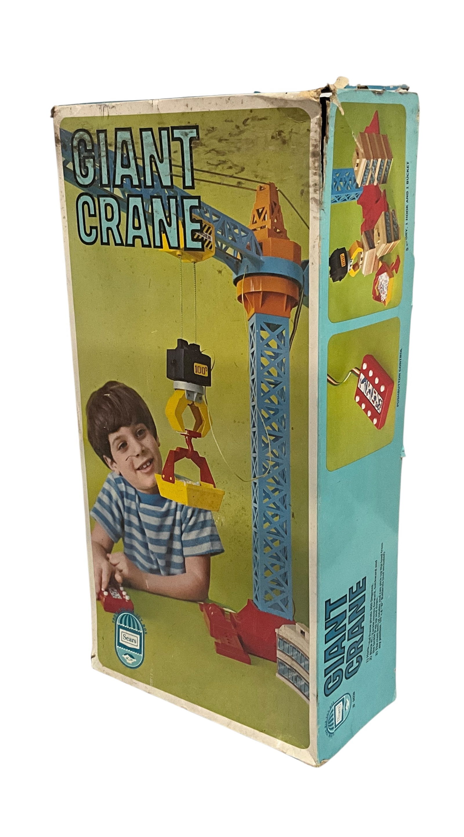 Sears Giant Toy Crane, in Original Box: Sears Giant Toy Crane, in Original Box. Appears to be complete, but we have not assembled, and it has not been function tested. Requires four D cell batteries.