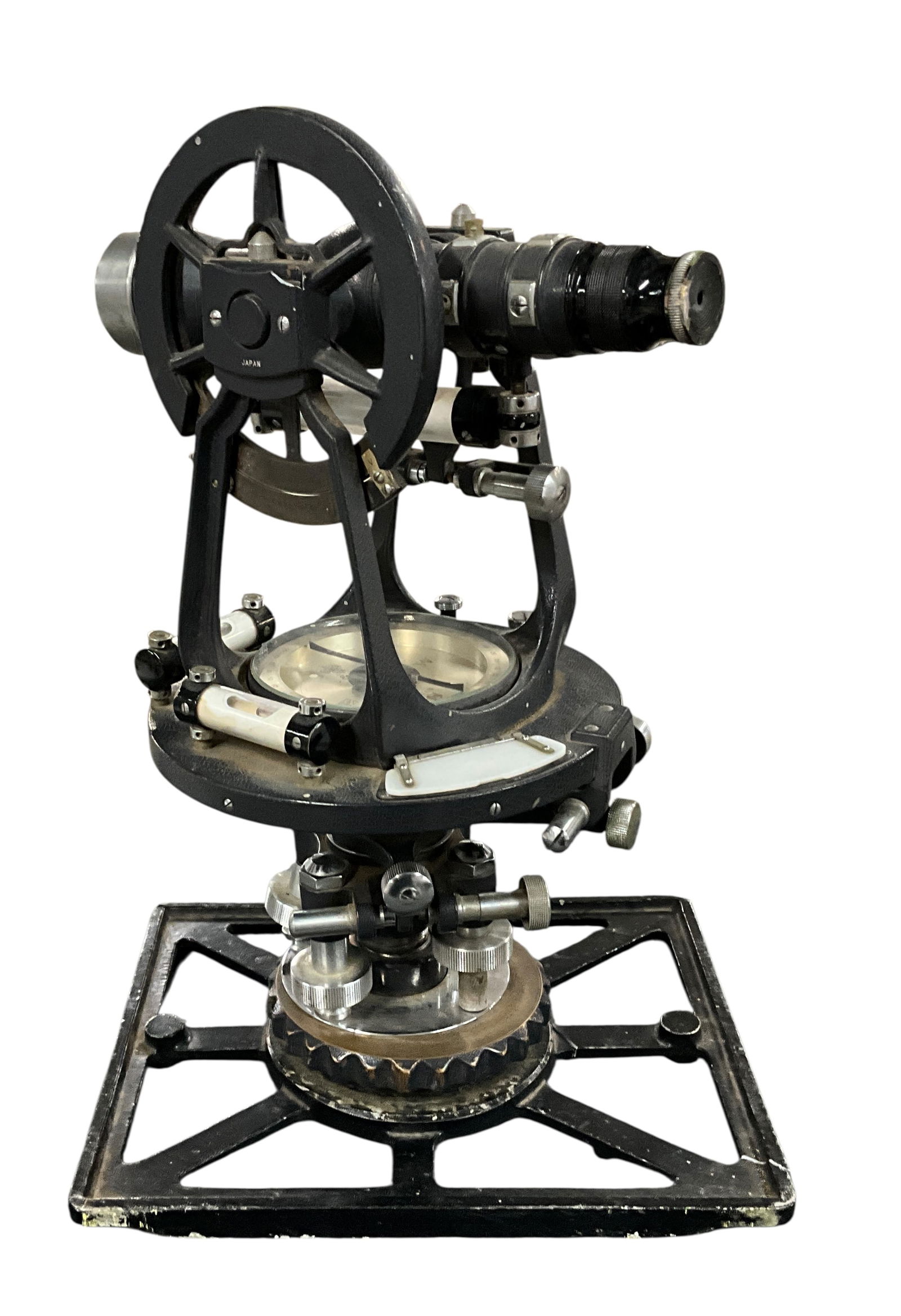 Vintage Eagle Surveyor's Transit: Vintage Eagle Surveyor's Transit, in wooden case. Marked "Japan" on the elevation wheel housing. This transit is likely from the 1960's-70's. With a yellow painted wooden case.