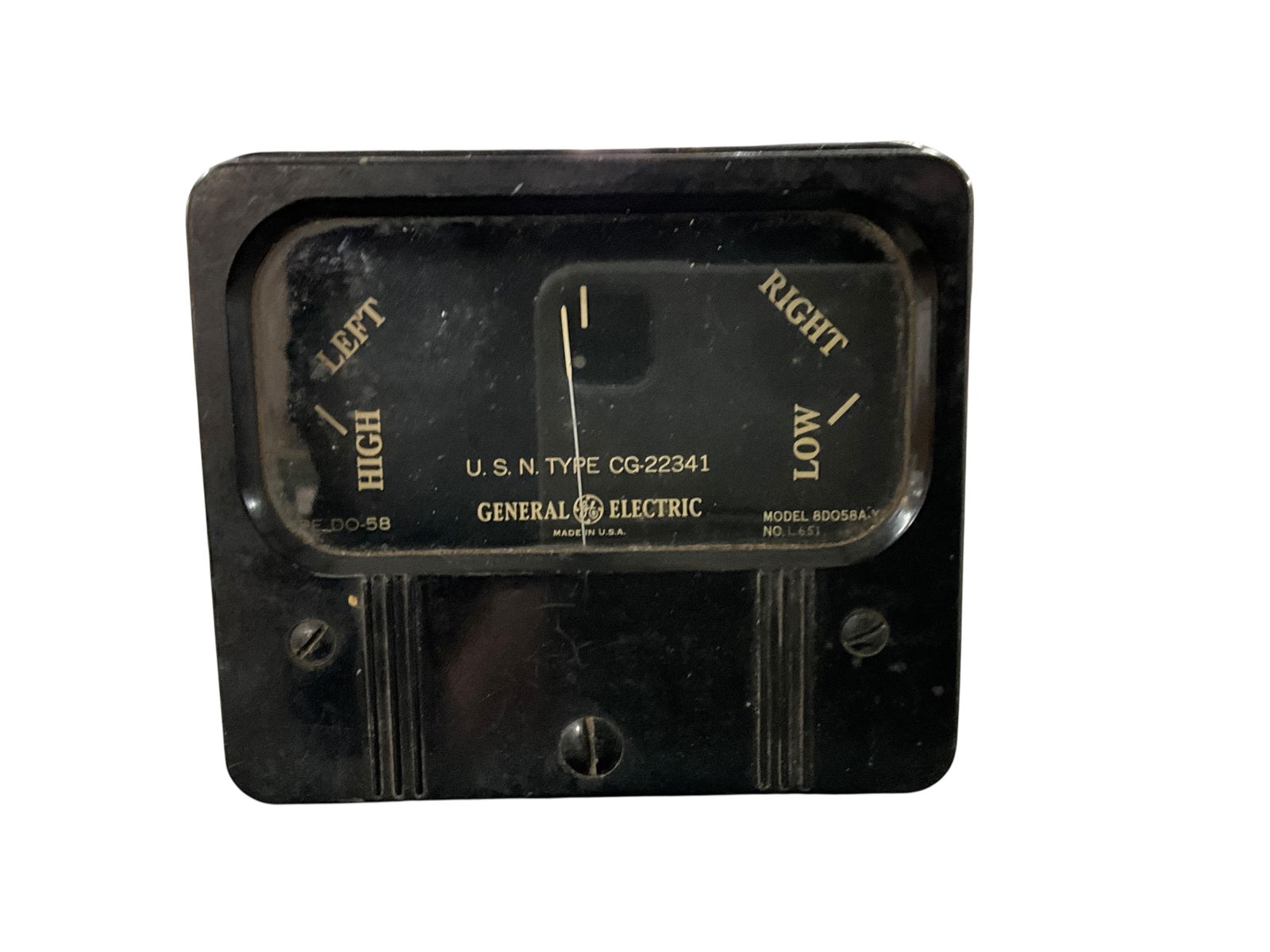 US Navy Military Aircraft Panel Gauge: US Navy Military Aircraft Panel Gauge. Based on the markings, it is likely a center reading meter or null indicator used in radio equipment to balance or monitor signals between two points.
