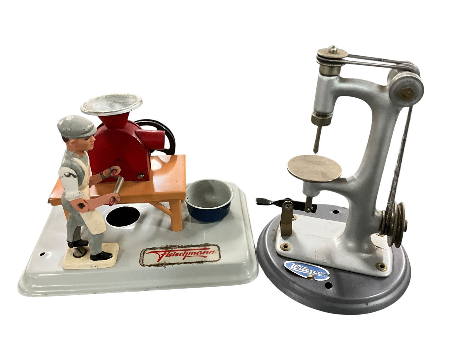 Wilesco Toy Model Drill Press and Fleischmann Sausage Grinder.: Wilesco Model Drill Press and Fleischmann Sausage Grinder (Wurstmacher). Miniature tools which run off the Power Take of from a model steam power plant, such as found in lots 144 and 149. Made by