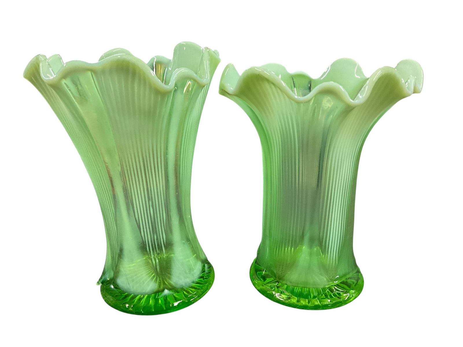 Pair of Jefferson Glass Sweet Pea Opalescent Vases (1 of 4)