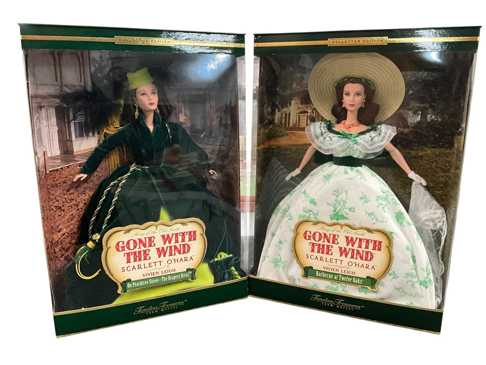Gone With The Wind Collector Dolls: Gone With The Wind Collector Dolls, by Mattel, as part of their "Timeless Treasures" line. Two dolls are included- Scarlett O'Hara in "The Barbecue at Twelve Oaks," and Scarlett O'Hara in "The Drapery