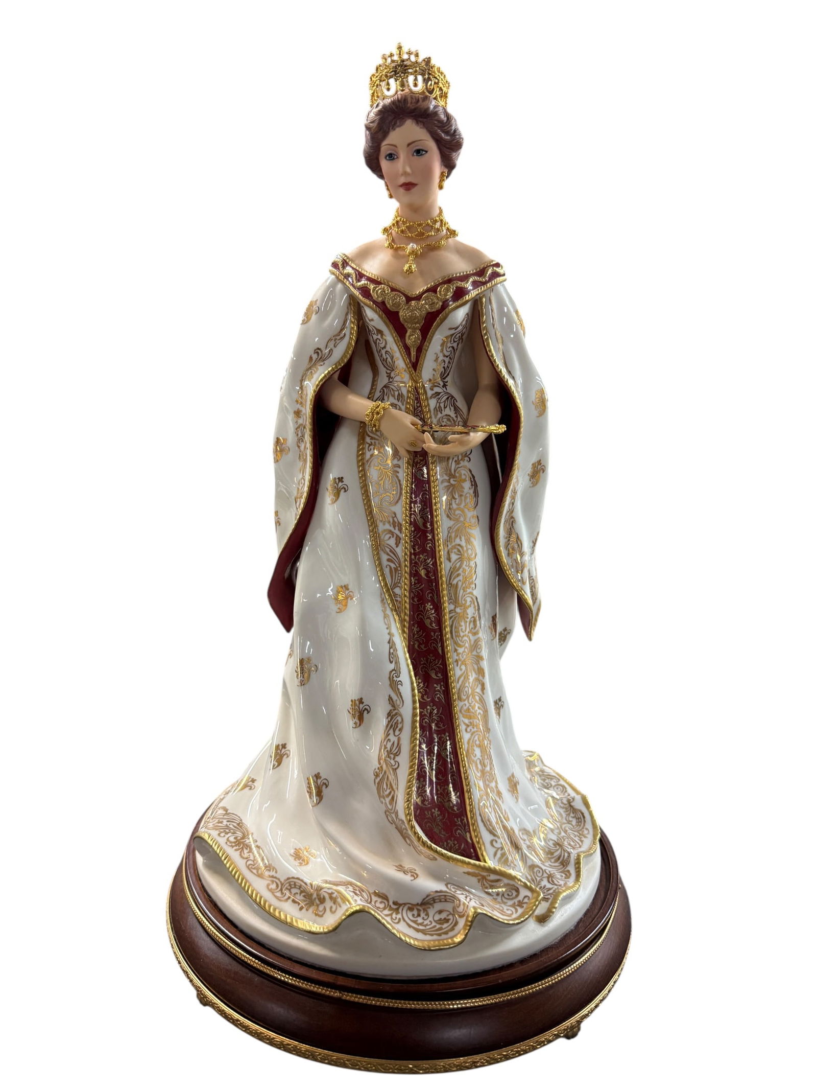 Franklin Mint/Faberge Empress Alexandra Porcelain Statuette: Franklin Mint/Faberge Empress Alexandra Statuette. Marked on bottom, "The House of Faberge Empress Alexandra Sculpture in Fine Hand Painted Porcelain, Jewelry in Vermeil 24 Kt Gold on Solid Sterling S