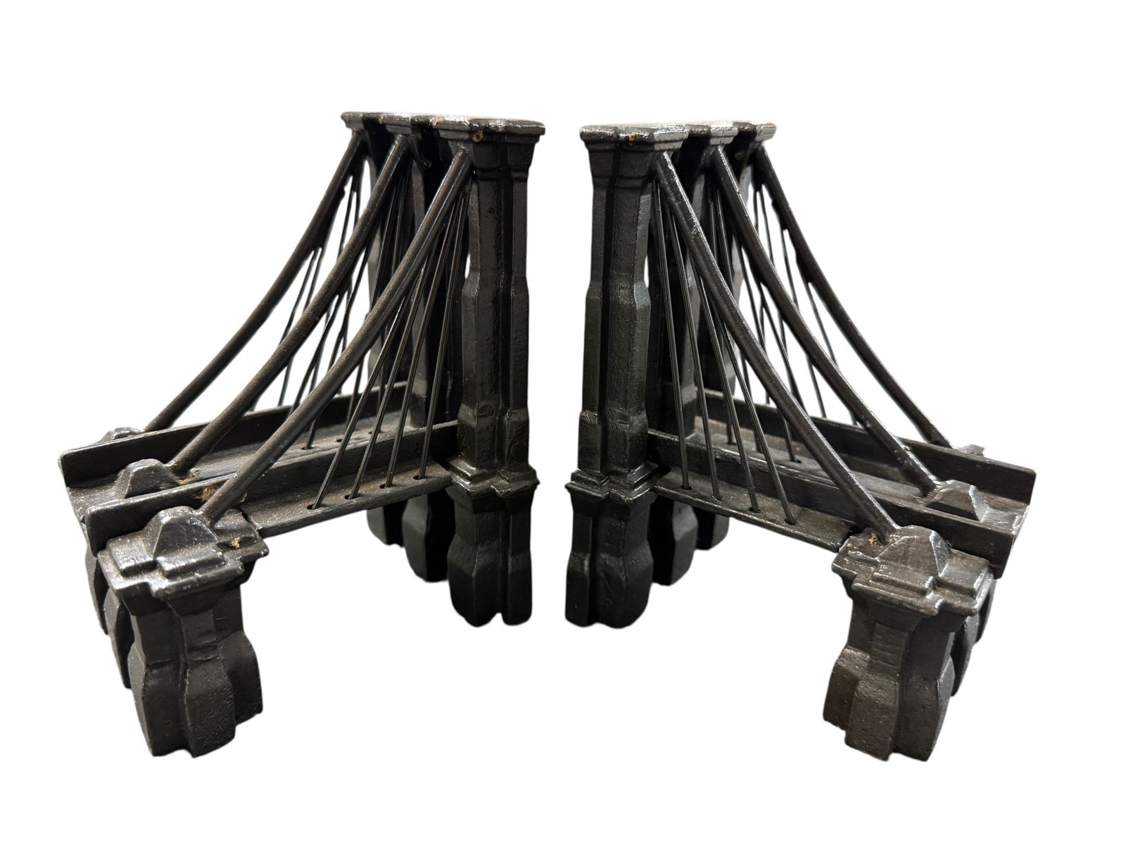 Restoration Hardware Brooklyn Bridge Bookends: Restoration Hardware Brooklyn Bridge Bookends. Heavy steel bookends with Brooklyn Bridge motif.