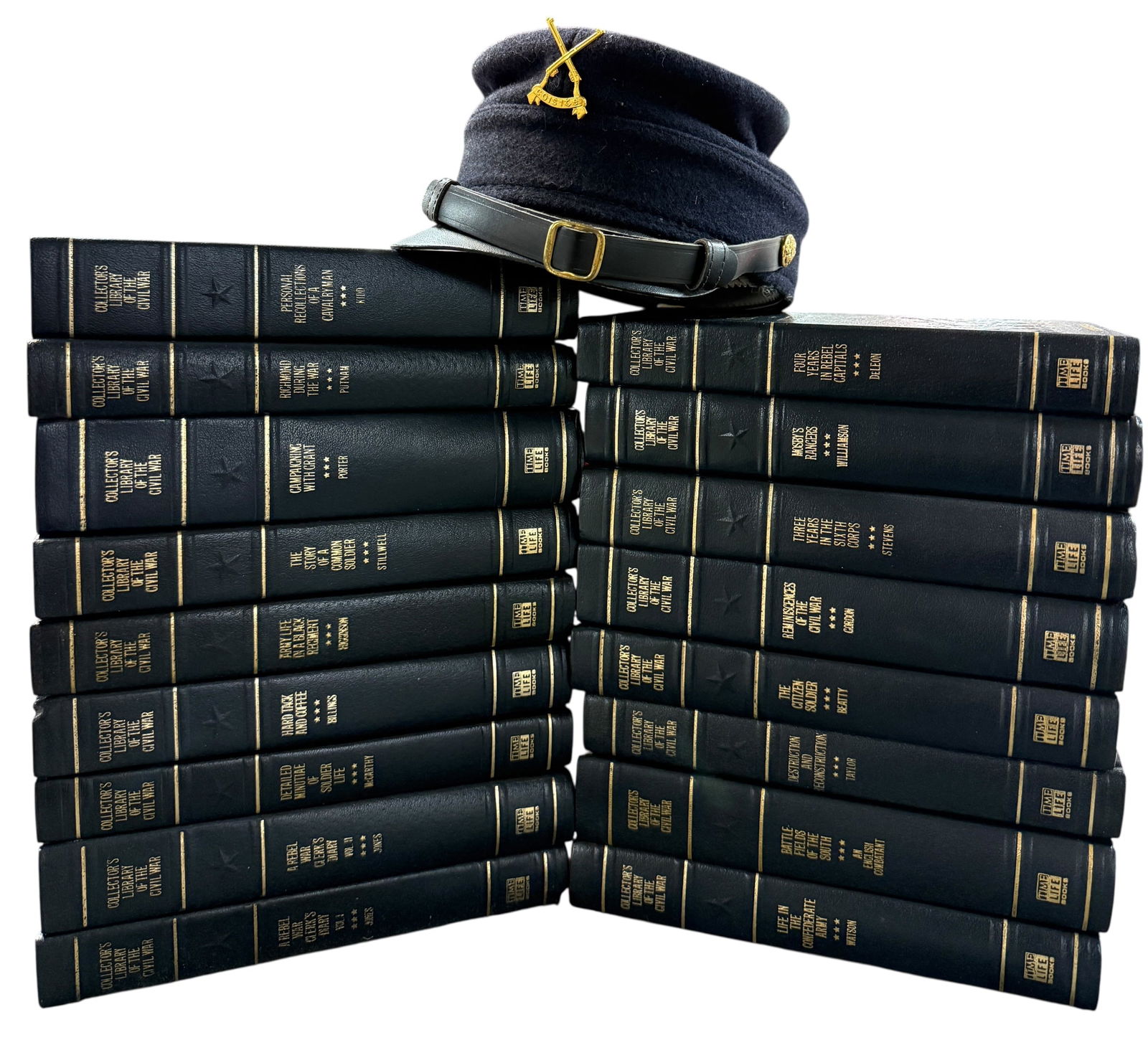 Collector's Library of the Civil War (17 Volumes), Reproduction Union Kepi: Collector's Library of the Civil War (17 Volumes), Reproduction Union Kepi. Volumes are: Mosby's Rangers, The Citizen-Soldier, Destruction and Reconstruction, Battle-Fields of the South, Campaigning