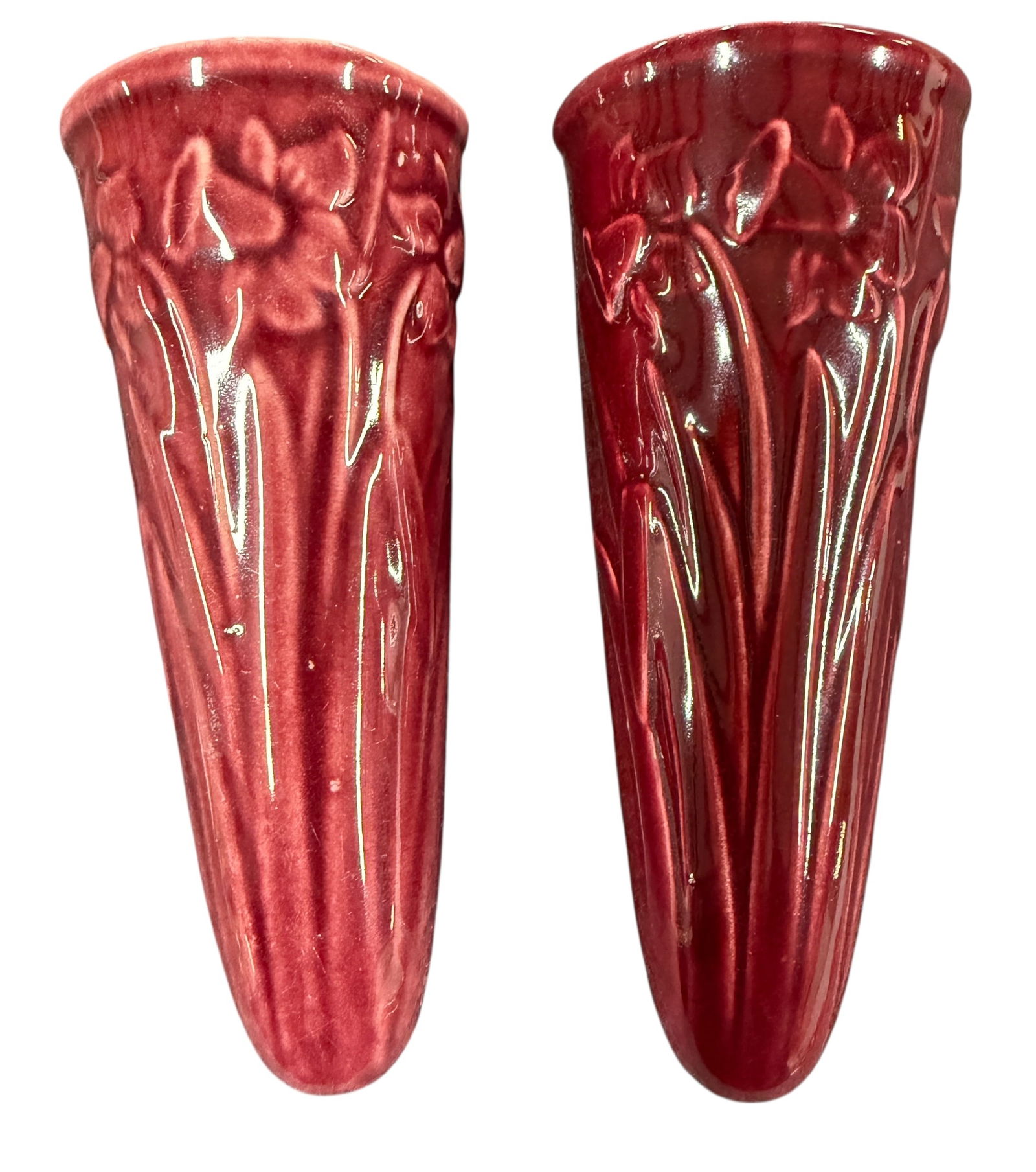 Pair of USA Marked Wall Vases: Pair of USA Marked Wall Vases. Maker unknown, but this color was used by Shawnee Pottery.