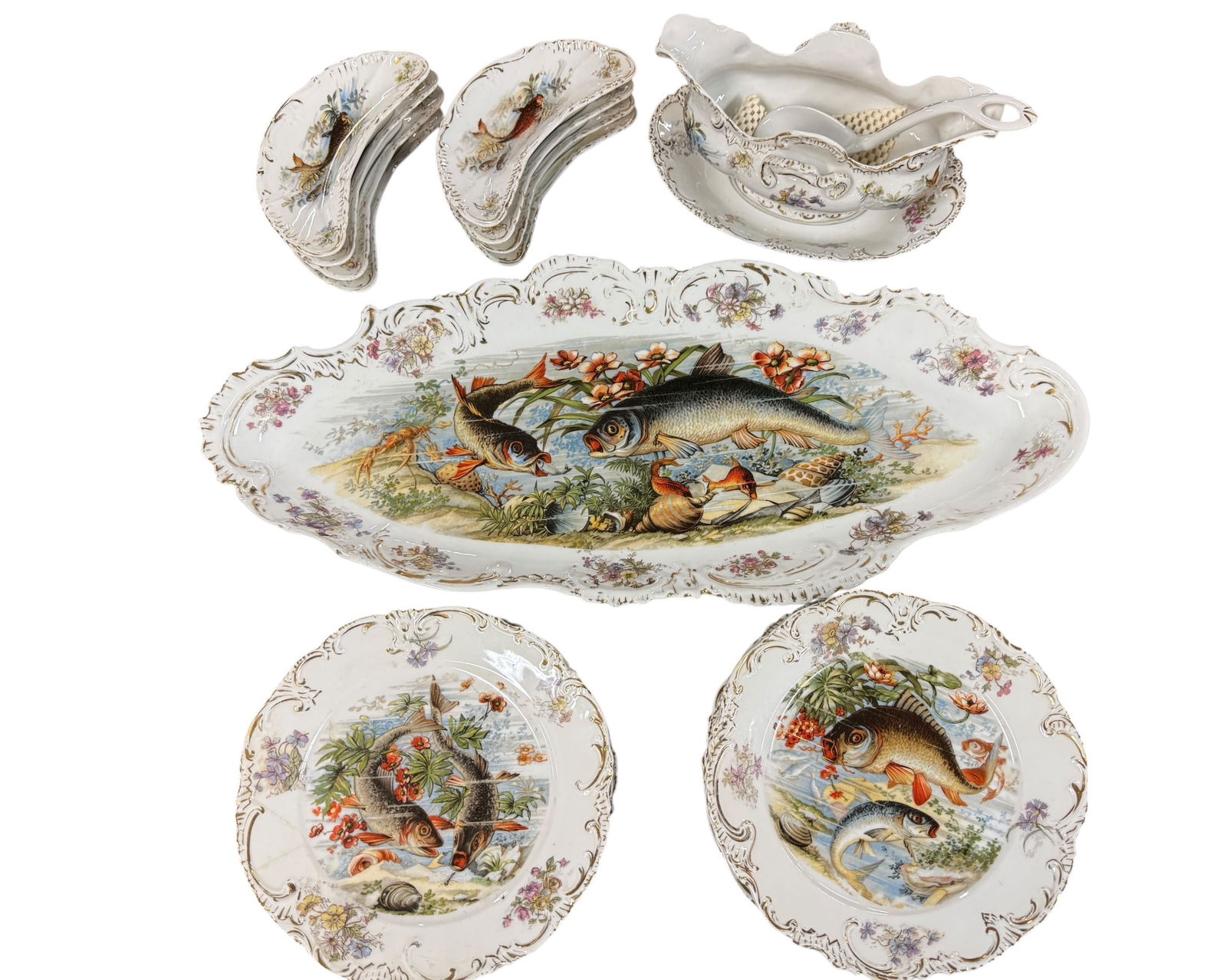 Rare and Amazing Victorian Porcelain Fish Set (1 of 17)