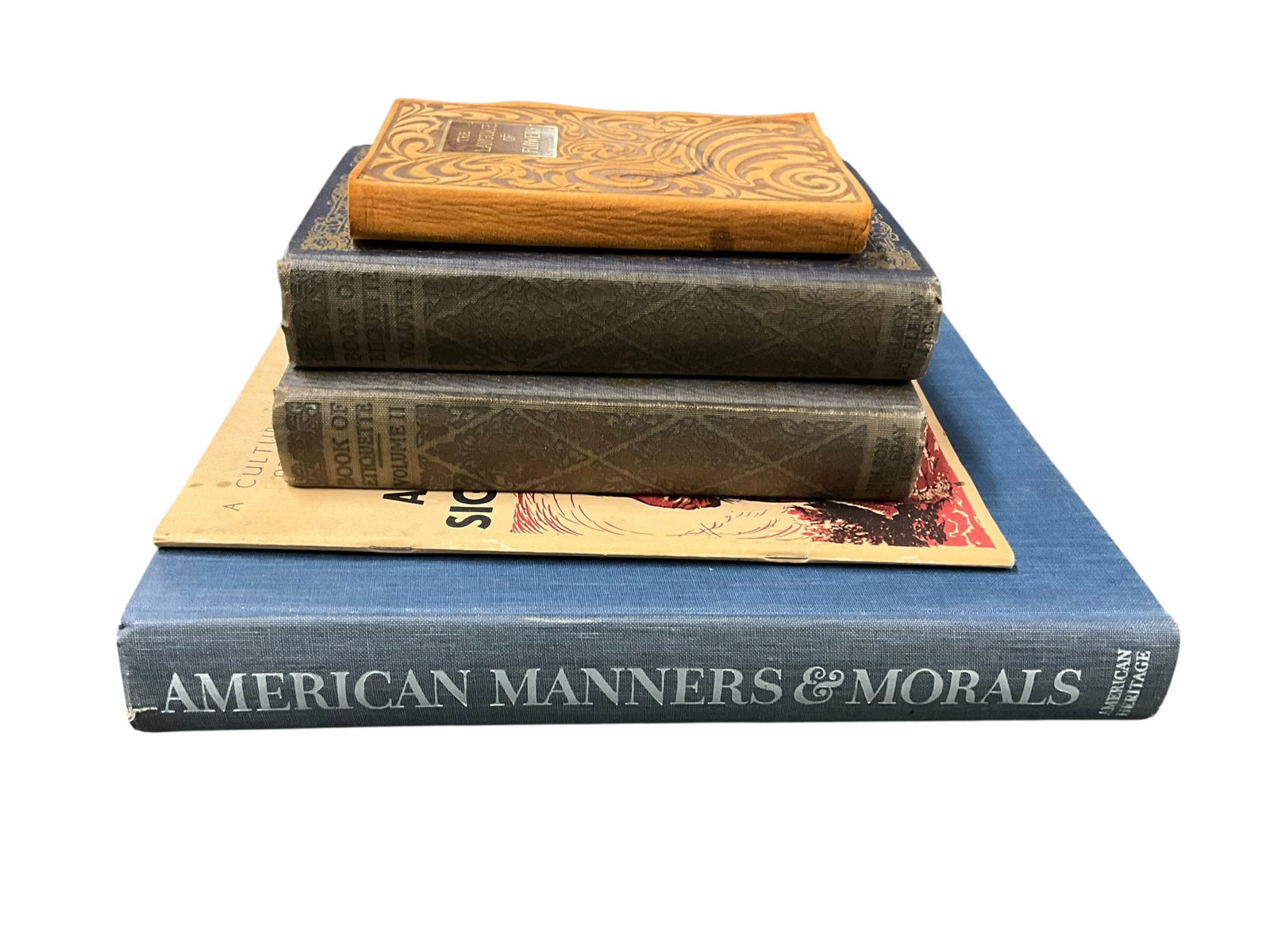 Book Lot- American Cultural History: Book Lot- American Cultural History. Five Books: American Manners & Morals, Universal American Indian Sign Language, Book of Etiquette (2 volumes), The Language of Flowers.