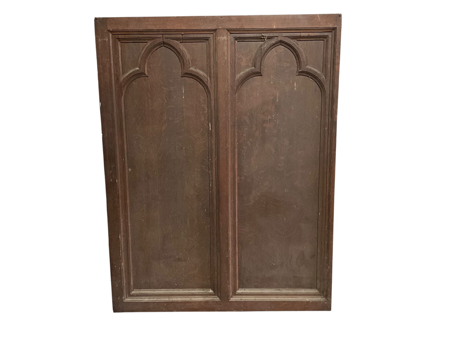 Gothic Oak Panel: Gothic Oak Panel, likely from a church or public building. This panel features two lancet arches, executed in quartered oak. This panel is a companion piece to Lot 265.