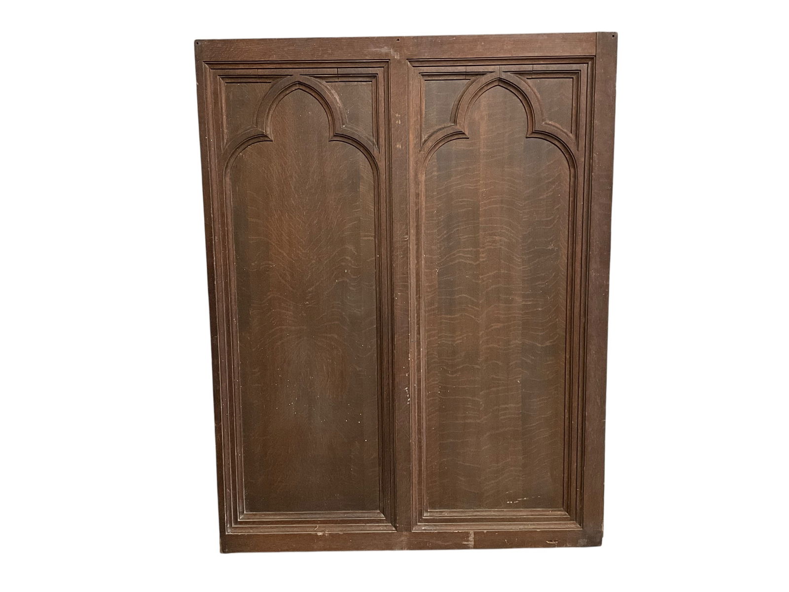 Gothic Oak Panel: Gothic Oak Panel, likely from a church or public building. This panel features two lancet arches, executed in quartered oak. This panel is a companion piece to Lot 264.