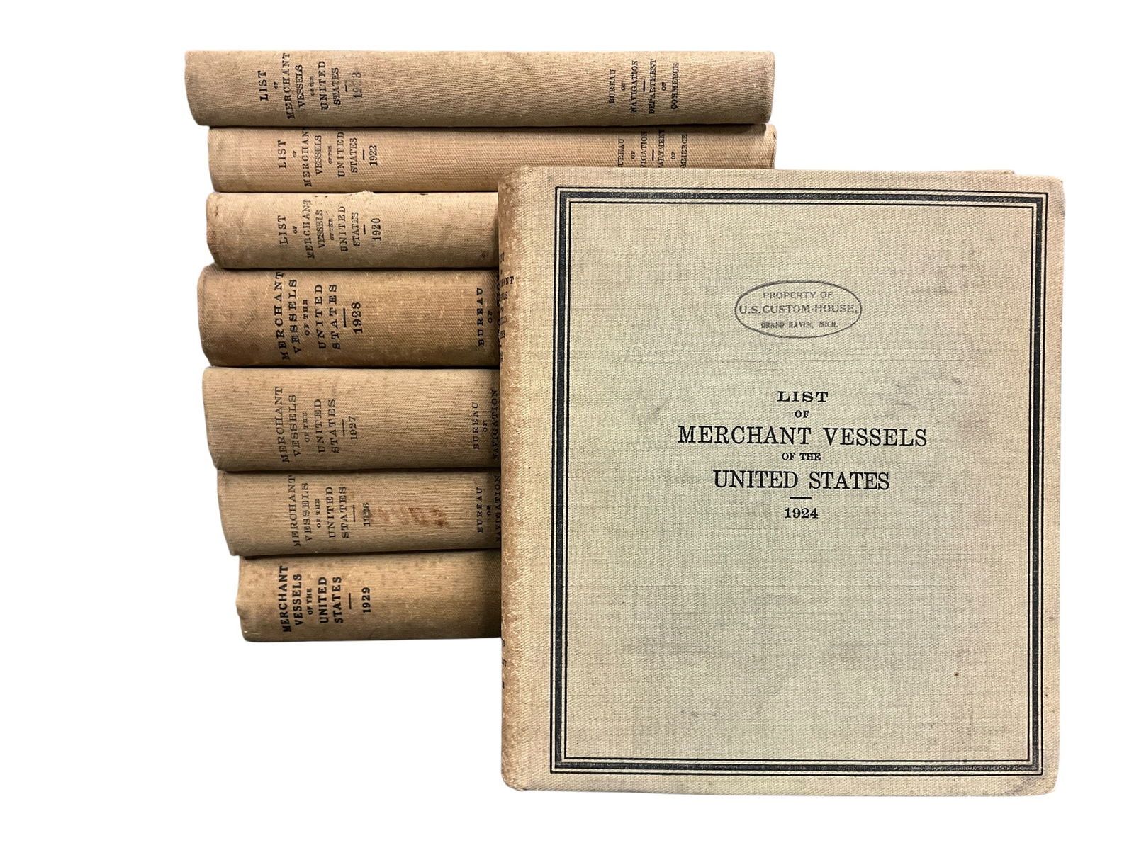 Book Lot- Annual Lists of Merchant Vessels of the United States: Book Lot- Eight books: Annual Lists of Merchant Vessels of the United States. Annual Publication of all US Flagged vessels in commission for the year, including Steam Vessels, Motor Vessels, Sailing V