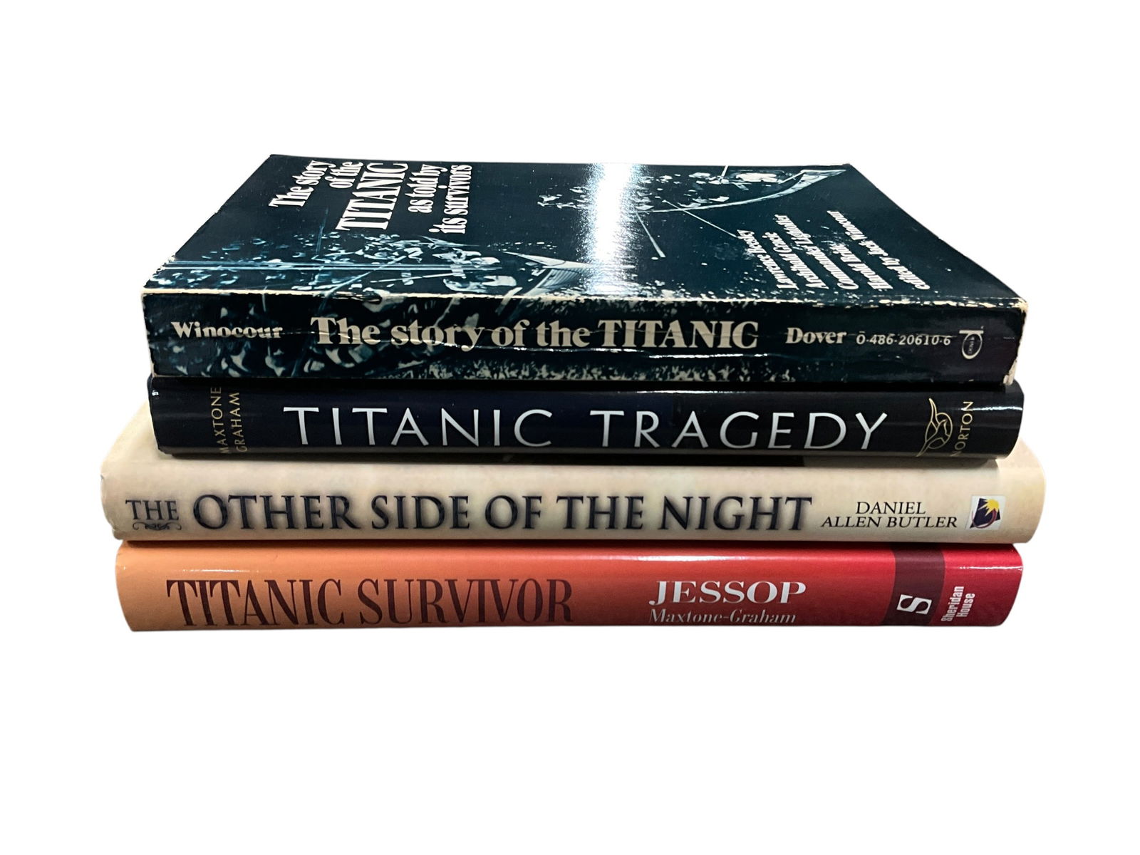 Book Lot- RMS Titanic: Book Lot- RMS Titanic. Four Books: Titanic Tragedy, The Story of the Titanic, The other Side of the Night, and Titanic Survivor.