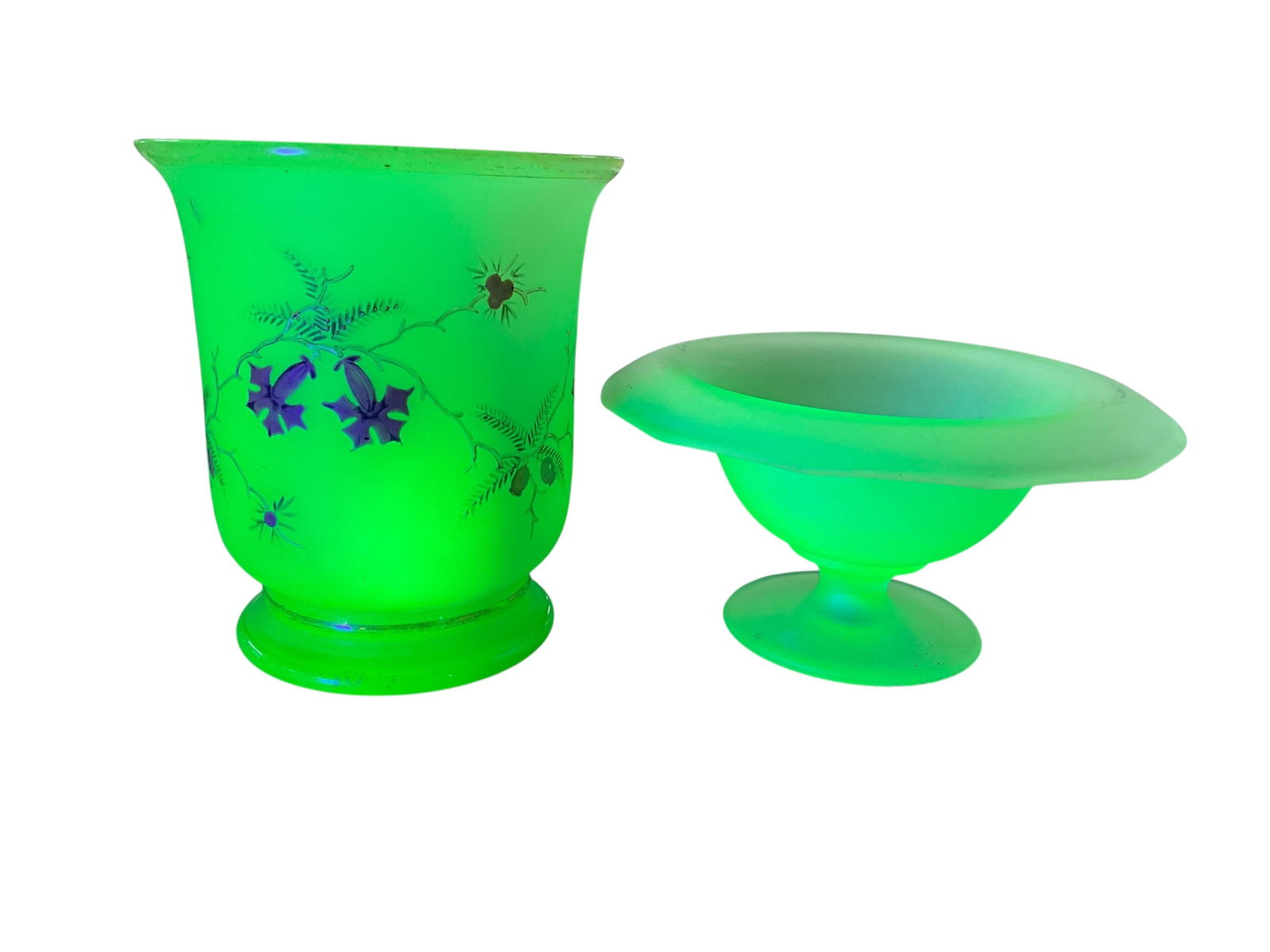 Uranium Glass Footed Bowl & Vase (1 of 10)