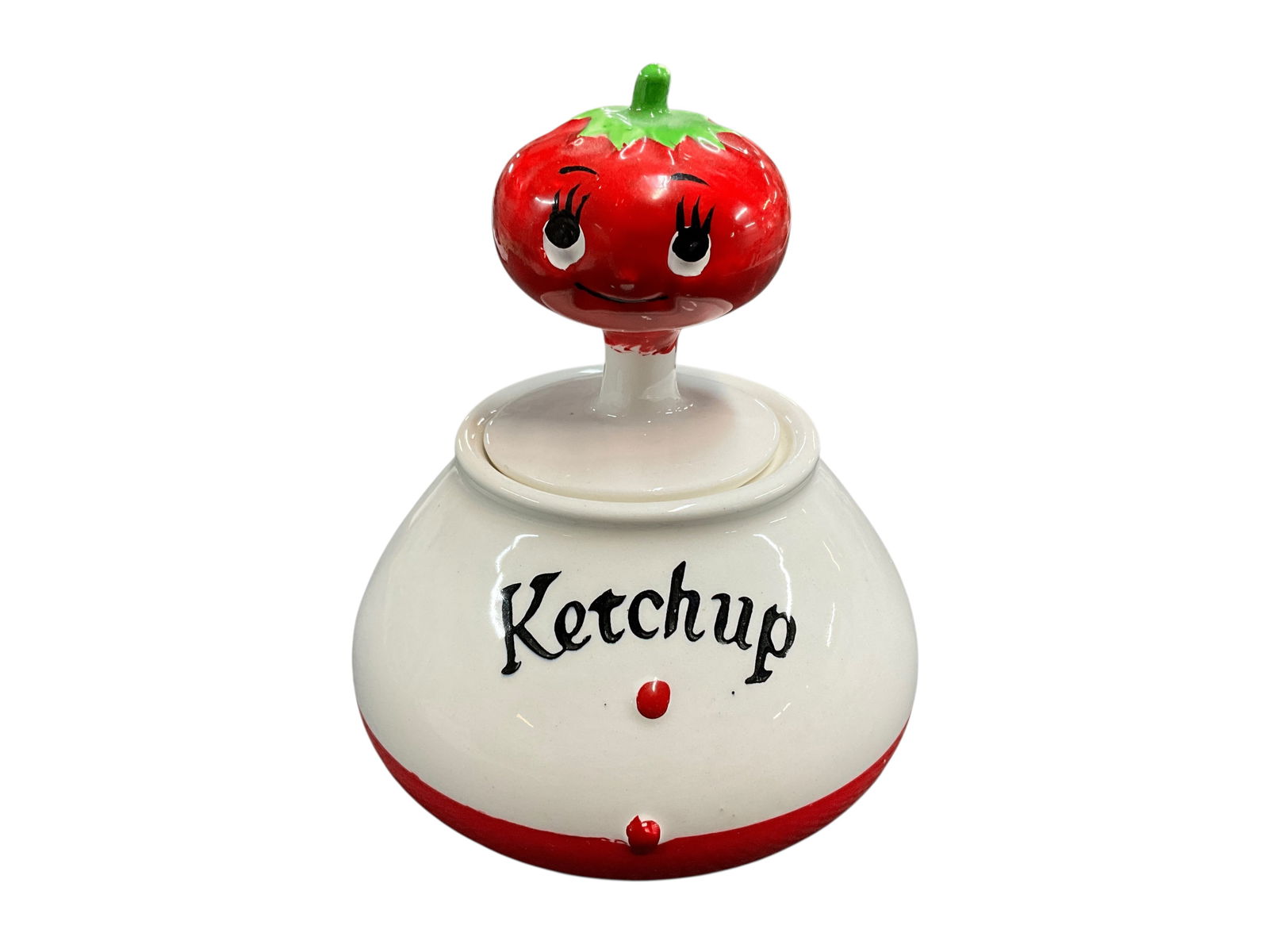 Betson's Pixieware Style Condiment Jar: Betson's Pixieware Style Condiment Jar. A ketchup jar from Betson's, a competitor but not a direct copy of the Holt-Howard Pixieware line.