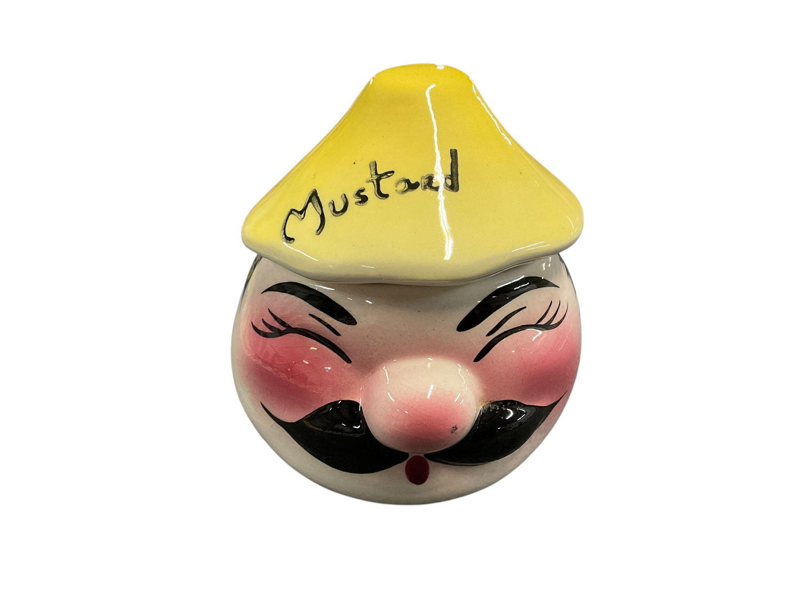 1950's Deforest of California-Mustard: 1950's Deforest of California Mustard jar. Deforest was a Mid-century pottery business operated by Jack and Margaret DeForest from 1950 to 1970. It is highly collectible today, known for its "whimsica