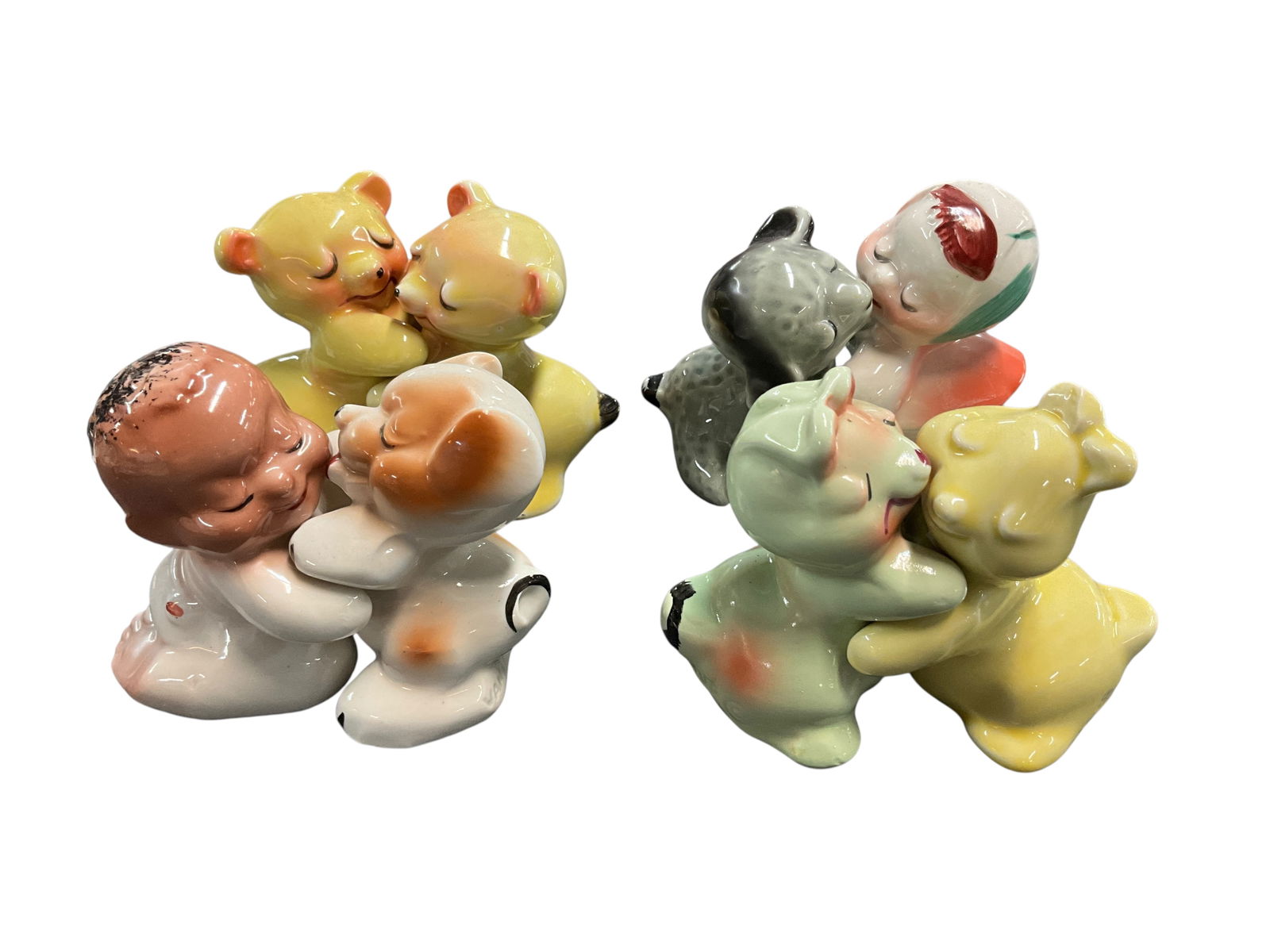 Vintage Van Telligen S&P: Collection of four vintage Van Tellingen shaker sets. Includes Bunnies (mismatched set), Bears, Girl with Lamb and Boy with Dog