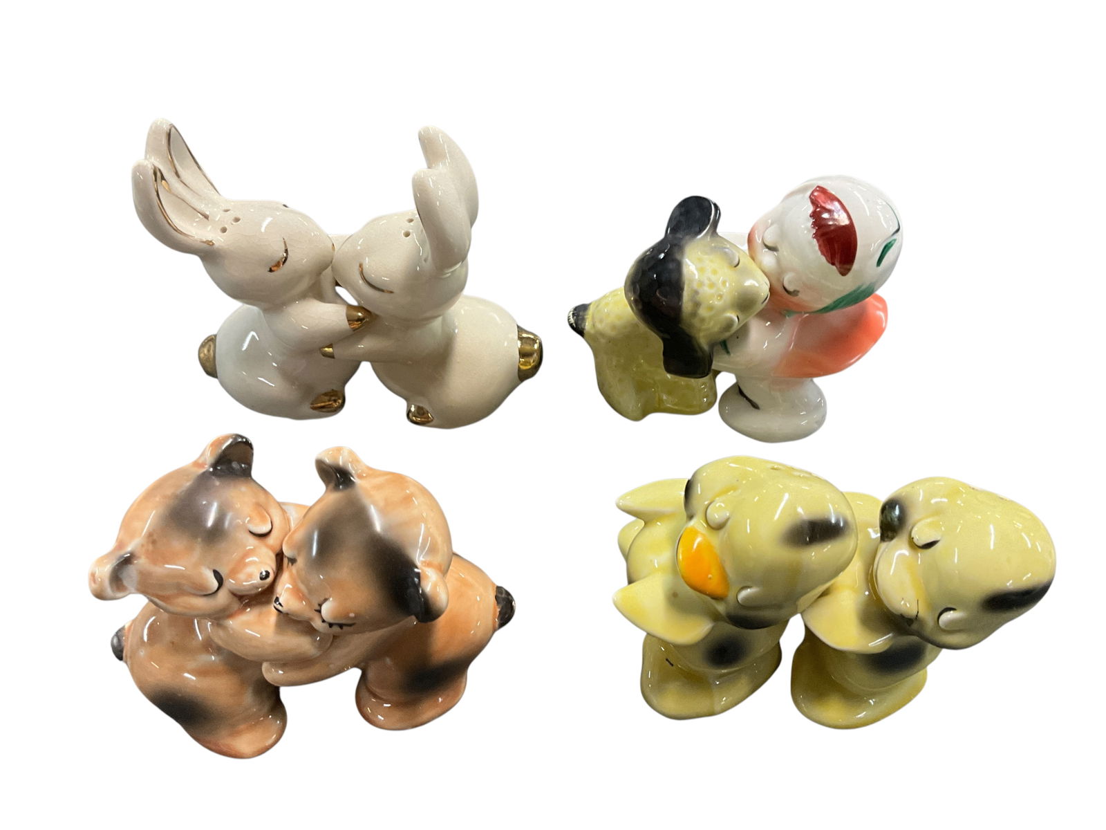 Vintage Van Telligen S&P: Collection of four vintage Van Tellingen shaker sets. Includes Tall Ear Bunnies, Bears, Ducks (same side set) and Girl with Lamb.