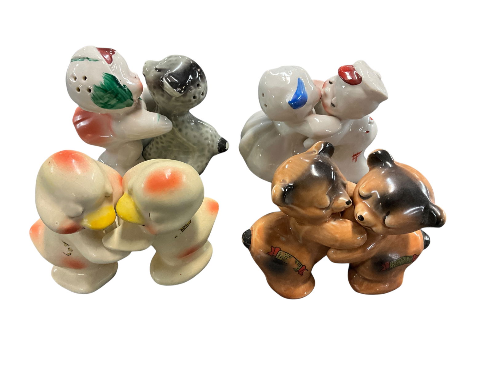 Vintage Van Telligen S&P: Collection of four vintage Van Tellingen shaker sets. Includes Ducks, Bears, Girl with Lamb, and Dutch Boy and Girl.