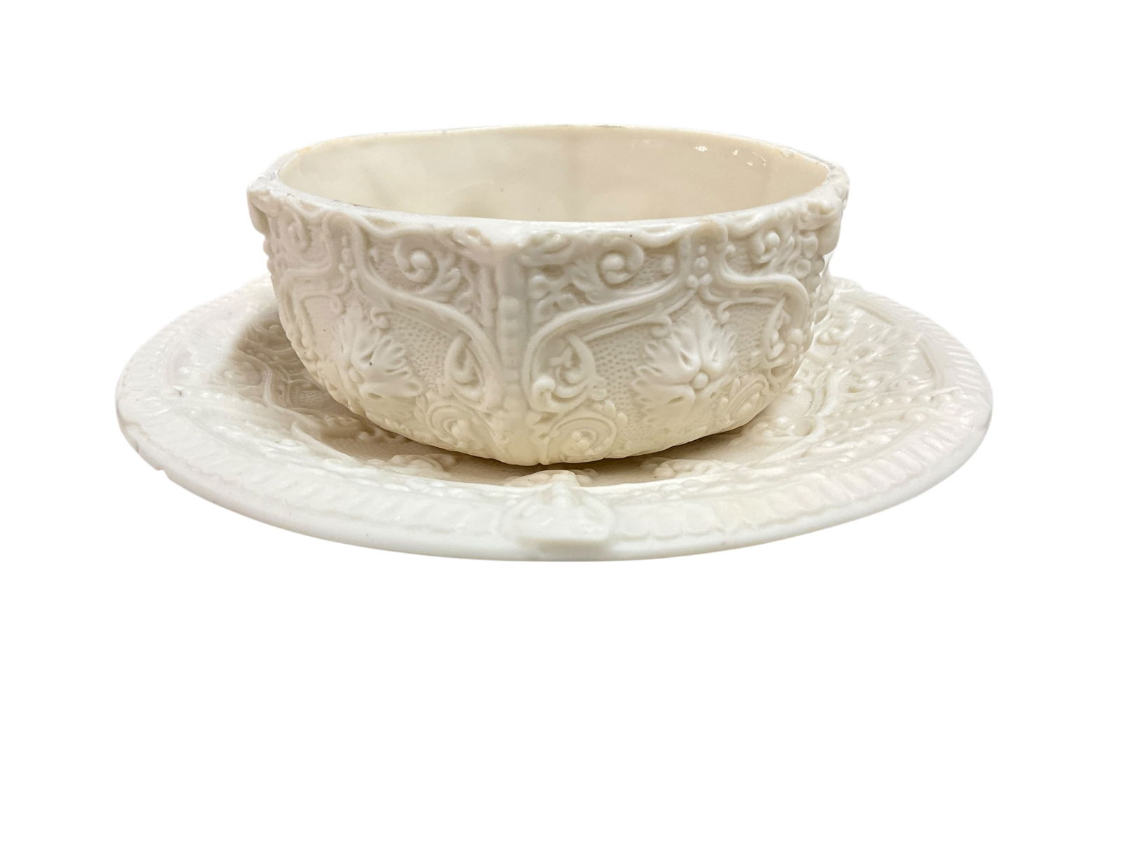 Copeland Porcelain: Circa 1840 Copeland Staffordshire Creamware Dish and Stand