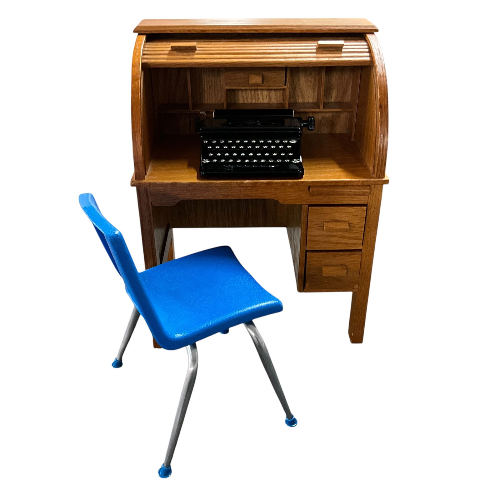 Vintage American Girl Doll Accessories: Vintage American Girl Roll Top desk, typewriter and desk chair.