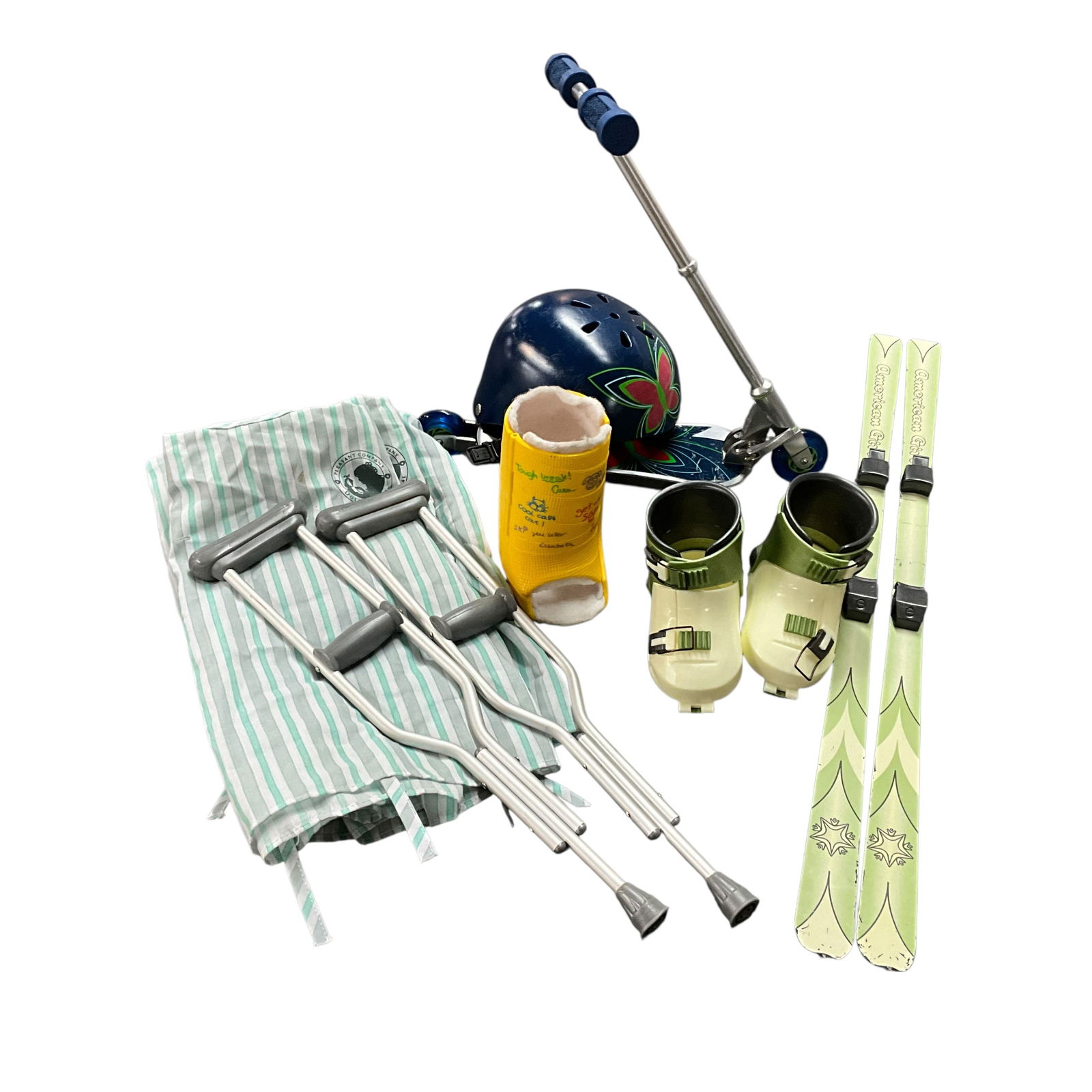 Vintage American Girl Doll Accessories: Includes Downhill Ski Gear II, Lindsey's Scooter Set and Apr?s Ski Gear with three hospital gowns.