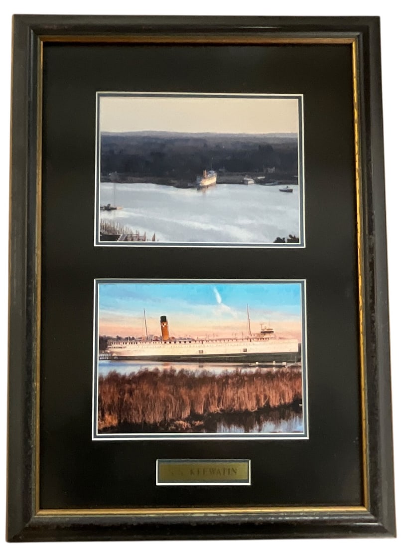 Framed Photograph pictures of the S.S. Keewatin: "The SS Keewatin is the world’s last remaining Edwardian-era passenger steamship, originally built in 1907—five years before the Titanic. It currently serves as a museum ship at the Great Lakes Mu