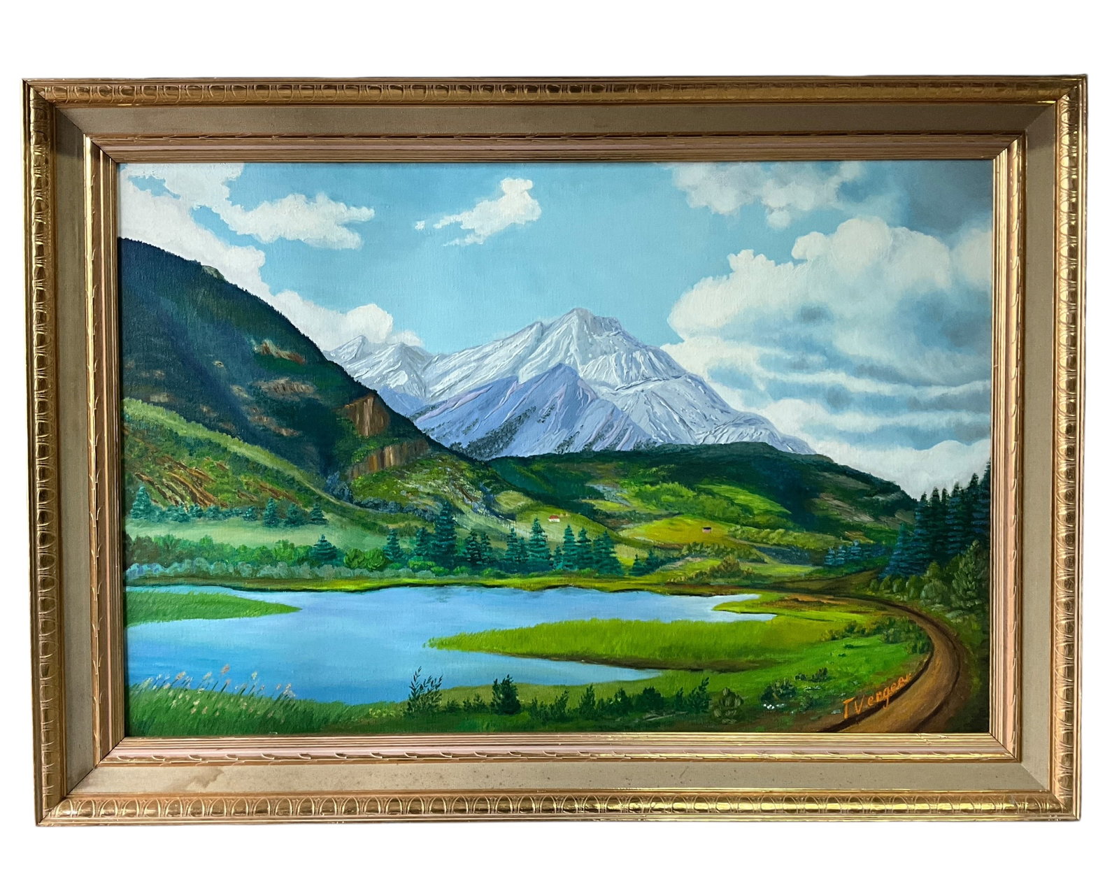 Teunis Vergeer (Dutch-American, 1909-1988) "Canadian Rockies Near Banff," Oil on Board: Teunis Vergeer (Dutch-American, 1909-1988) "Canadian Rockies Near Banff," Oil on Particle Board. From the collection of the Kruizenga Art Museum at Hope College, Holland, MI. Measures 29.5" X 41.5" OA