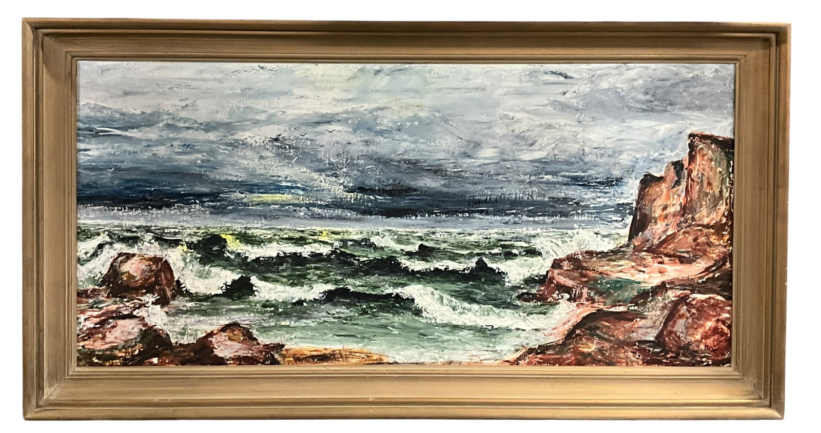 Yutz (aka George Pelgrim), "Seascape," Oil on Canvas: Yutz (aka George Pelgrim), "Seascape," Oil on Canvas. From the collection of the Kruizenga Art Museum at Hope College, Holland, MI. Measures 22" X 42" OA, and 17.5" X 37" SS,